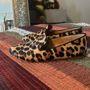 J Crew leopard print calf hair smoking loafers, size 7